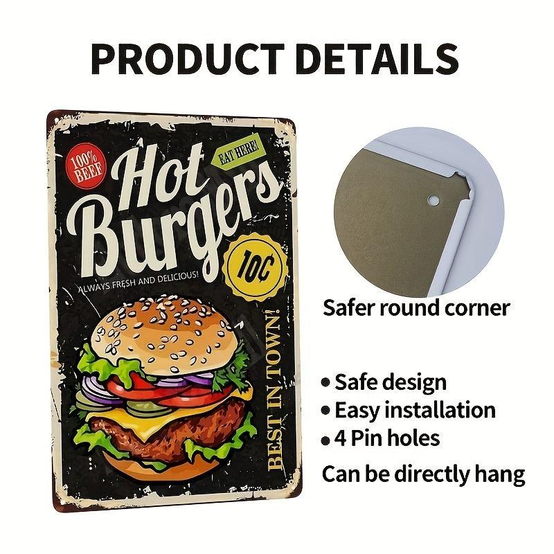 Hot Burgers Tin Signs Retro Poster Metal Background