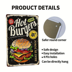 Hot Burgers Tin Signs Retro Poster Metal Background