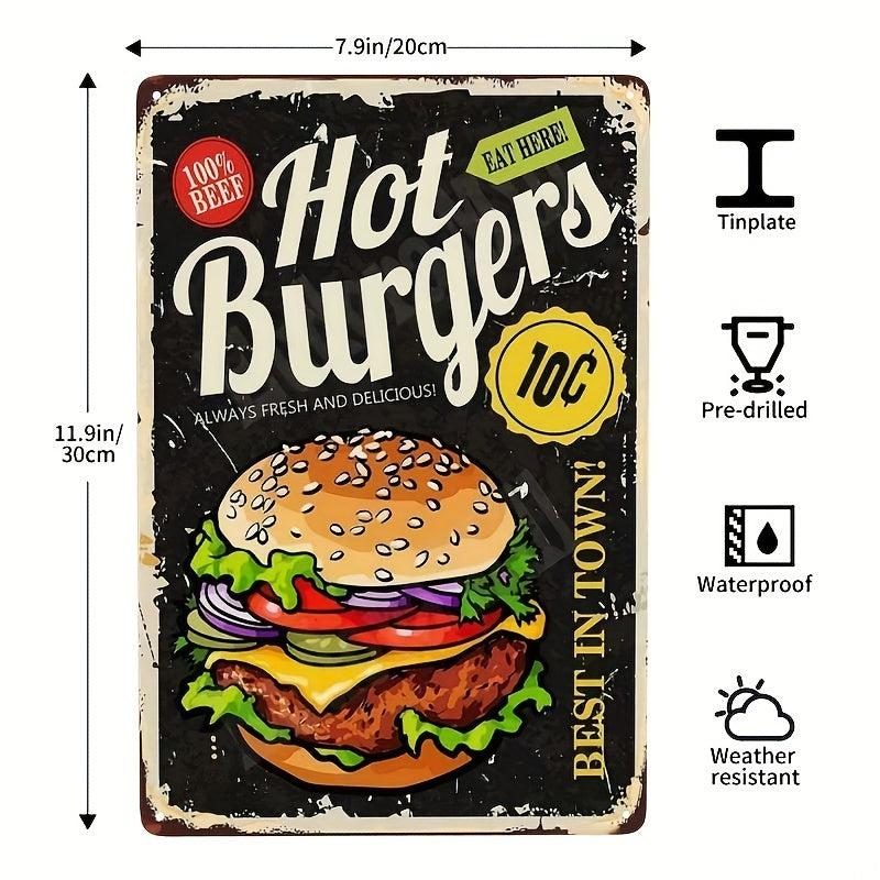 Hot Burgers Tin Signs Retro Poster Metal Background