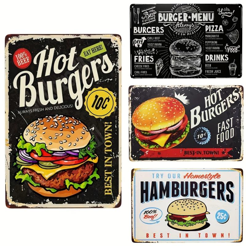 Hot Burgers Tin Signs Retro Poster Metal Background