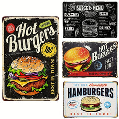 Hot Burgers Tin Signs Retro Poster Metal Background