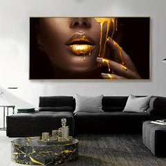 1pc Canvas Poster Modern Art Woman Face Golden Liquid Canvas Poster