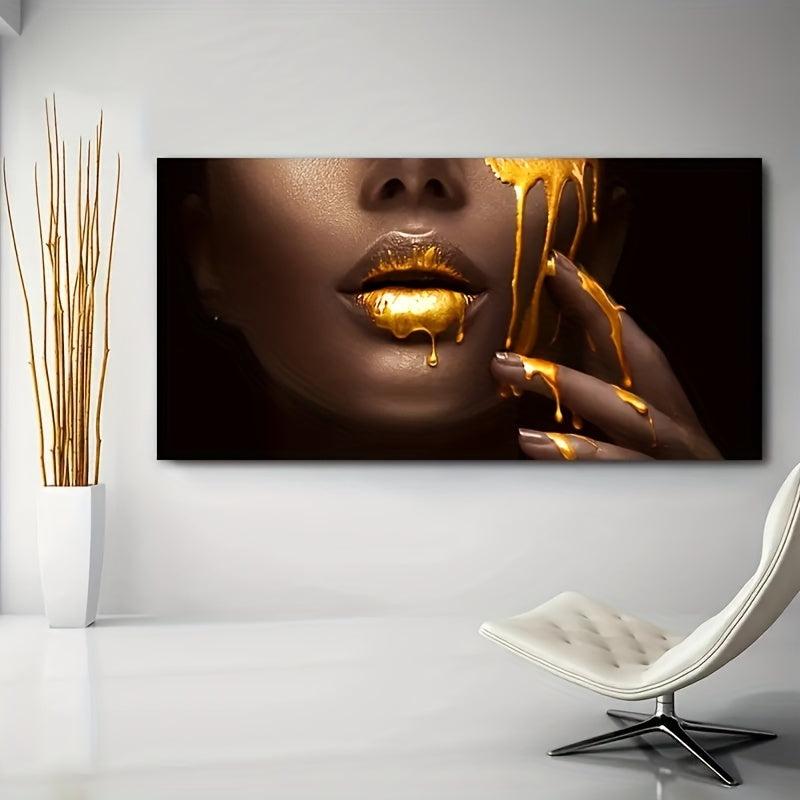 1pc Canvas Poster Modern Art Woman Face Golden Liquid Canvas Poster