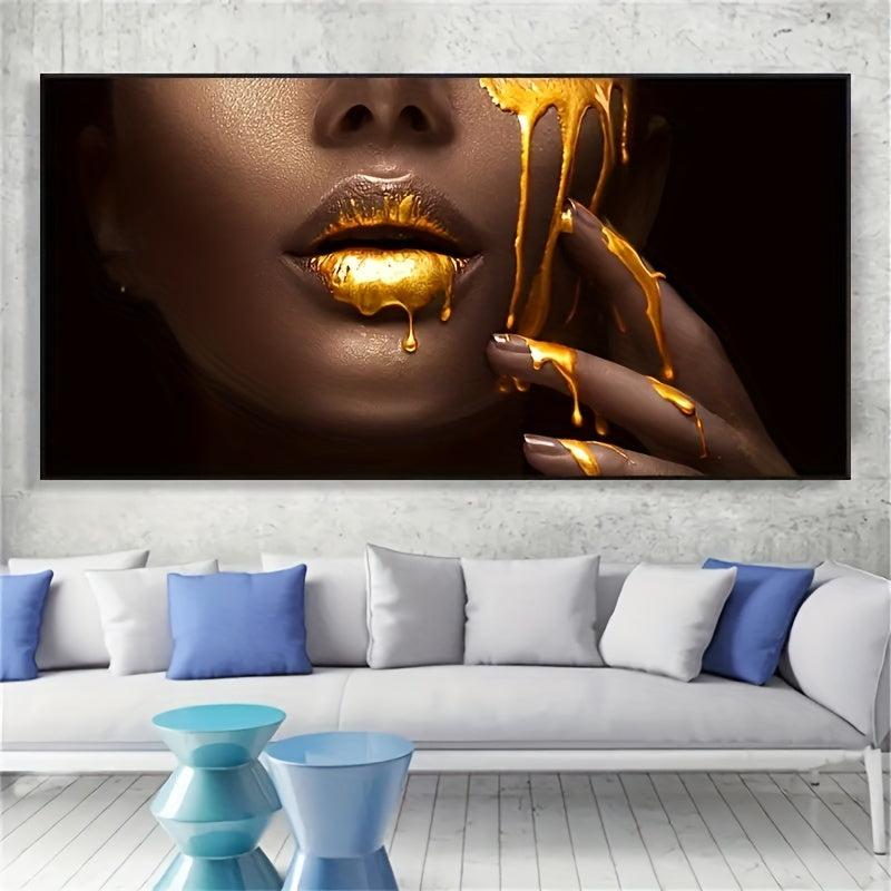 1pc Canvas Poster Modern Art Woman Face Golden Liquid Canvas Poster