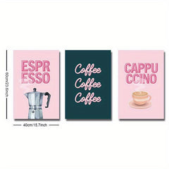 3pcs Vintage Kitchen Poster Coffee Shop Sign Retro Pink Canvas Print