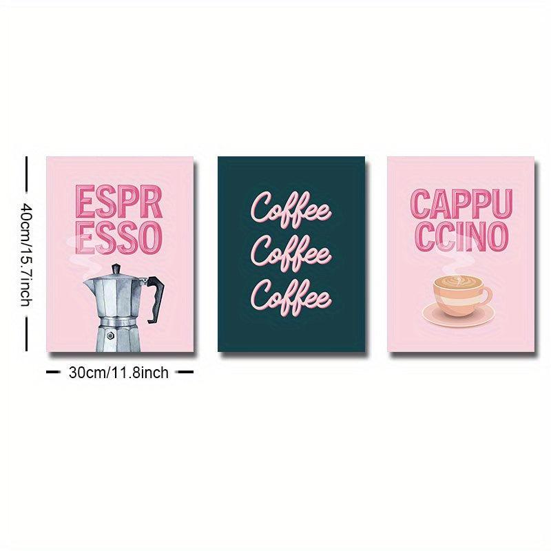 3pcs Vintage Kitchen Poster Coffee Shop Sign Retro Pink Canvas Print