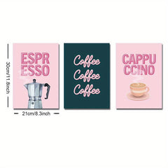 3pcs Vintage Kitchen Poster Coffee Shop Sign Retro Pink Canvas Print