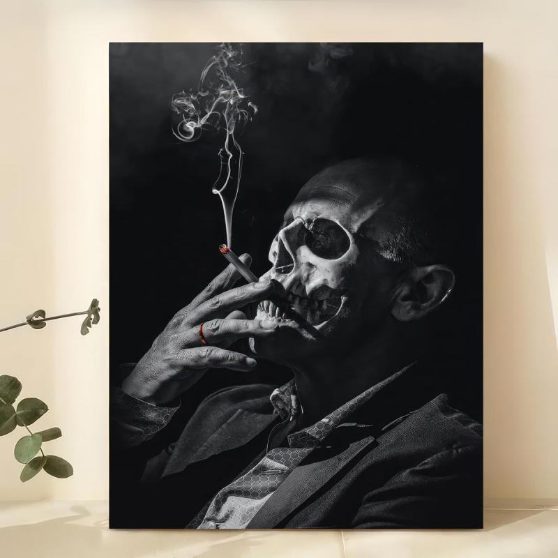 Vintage Smoking Skull Canvas Art