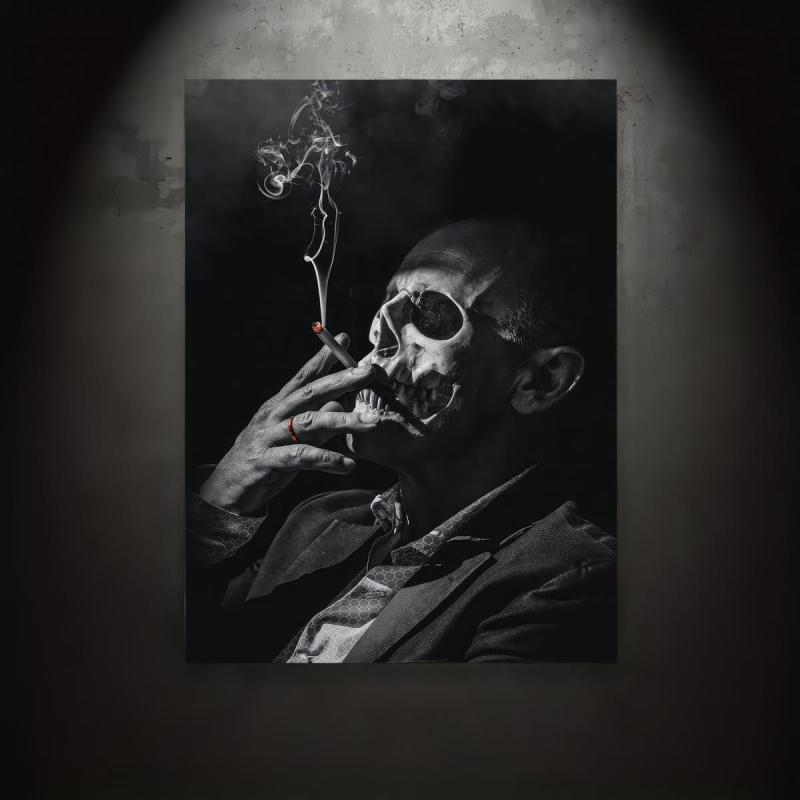 Vintage Smoking Skull Canvas Art