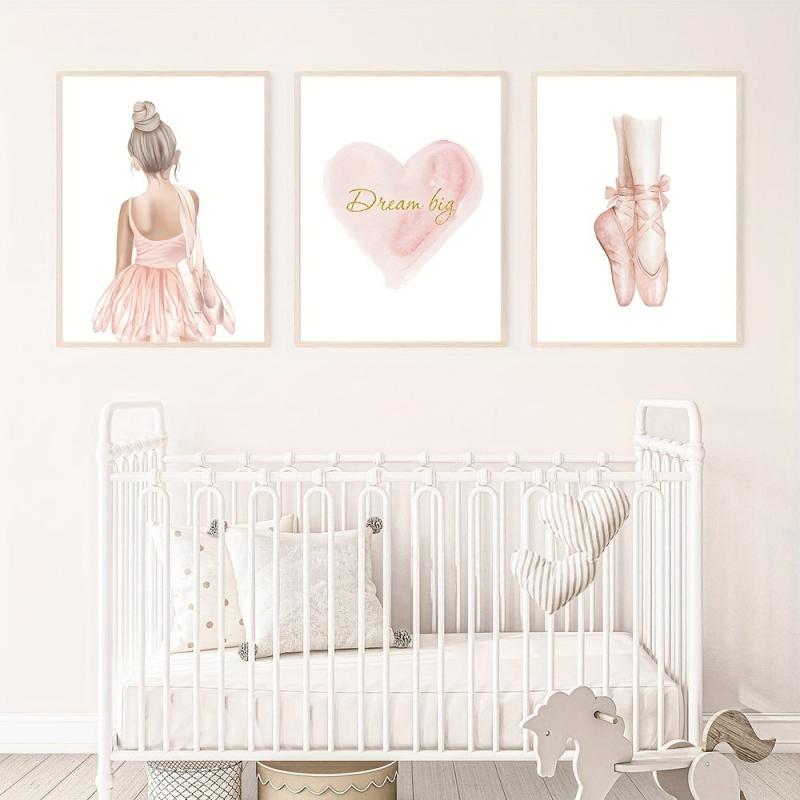 3pcs Dream Big with Pink Ballet Shoes Canvas Painting