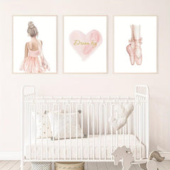 3pcs Dream Big with Pink Ballet Shoes Canvas Painting