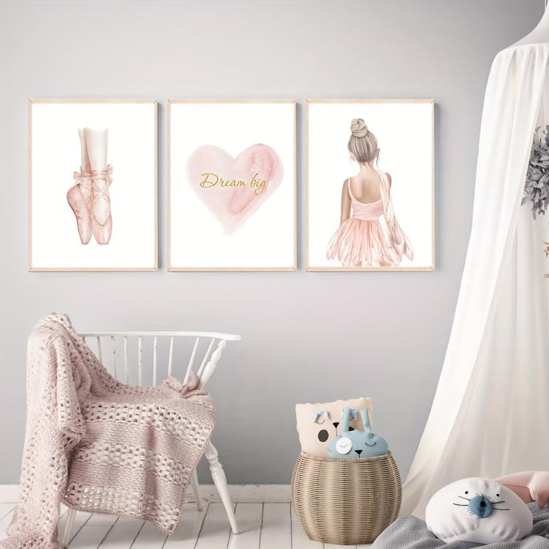 3pcs Dream Big with Pink Ballet Shoes Canvas Painting
