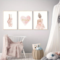 3pcs Dream Big with Pink Ballet Shoes Canvas Painting