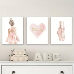 3pcs Dream Big with Pink Ballet Shoes Canvas Painting