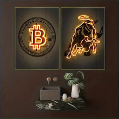 2pcs Neon Light Cow Canvas Poster Modern Art