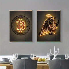2pcs Neon Light Cow Canvas Poster Modern Art