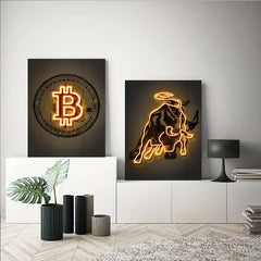 2pcs Neon Light Cow Canvas Poster Modern Art