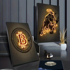 2pcs Neon Light Cow Canvas Poster Modern Art