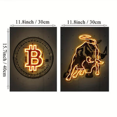2pcs Neon Light Cow Canvas Poster Modern Art