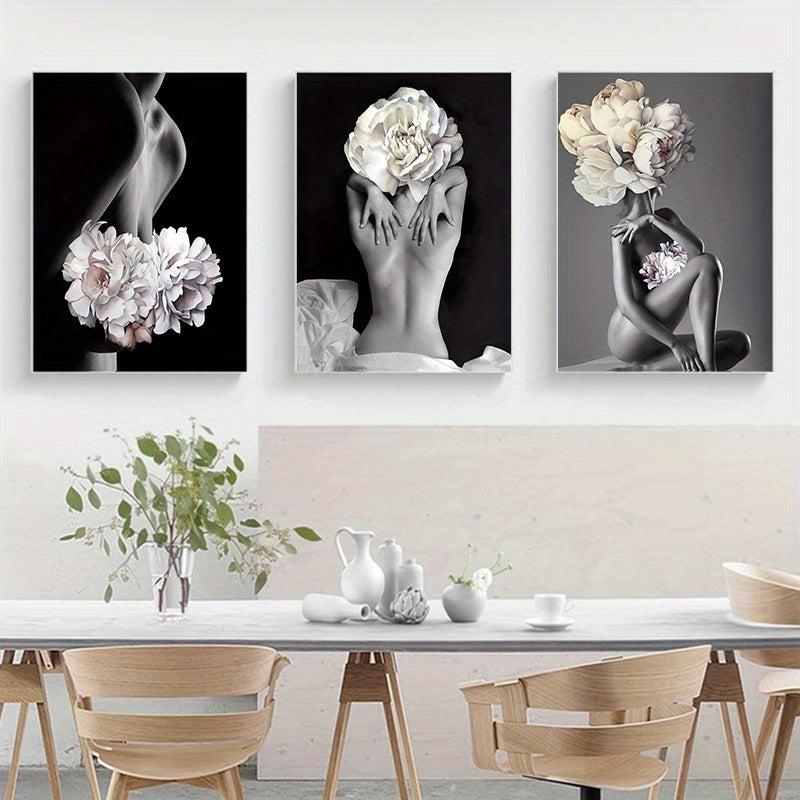 Frameless Flowers Feather Women Painting Canvas Wall Pictures