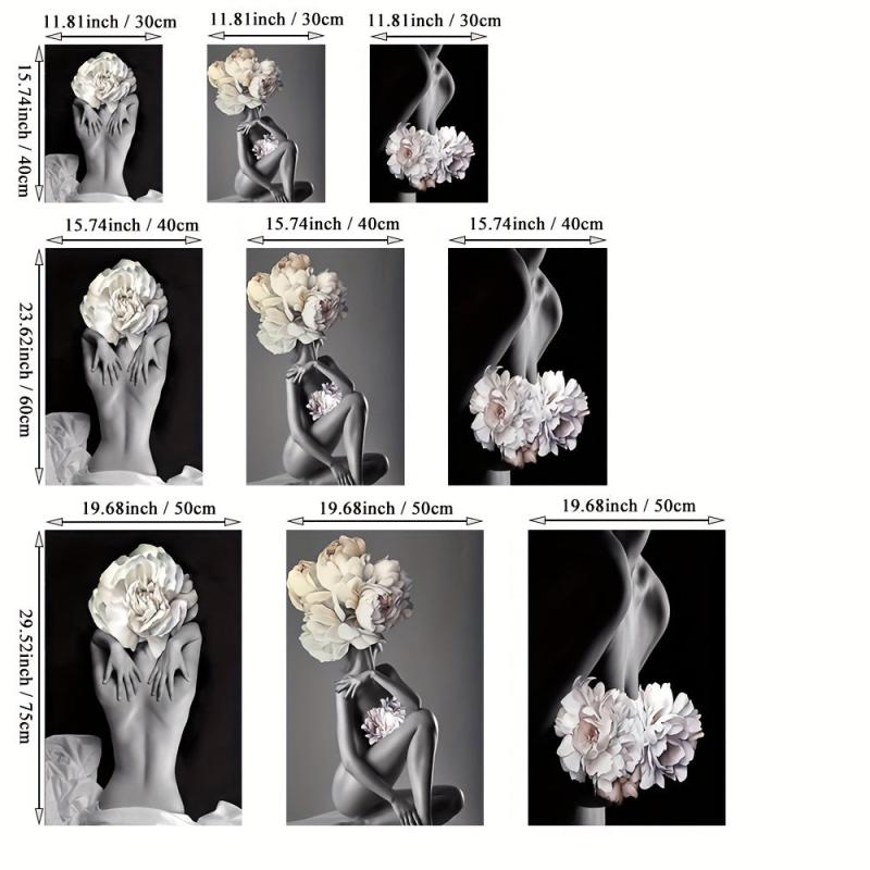 Frameless Flowers Feather Women Painting Canvas Wall Pictures