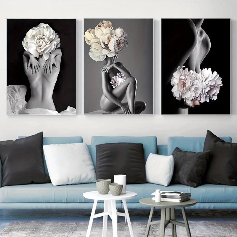 Frameless Flowers Feather Women Painting Canvas Wall Pictures