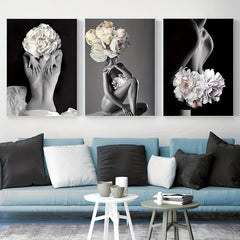 Frameless Flowers Feather Women Painting Canvas Wall Pictures