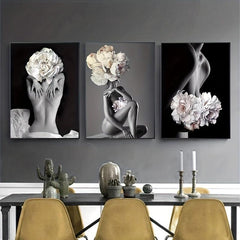 Frameless Flowers Feather Women Painting Canvas Wall Pictures