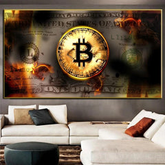 Modern Bitcoin Painting On Canvas Wall Art for Home