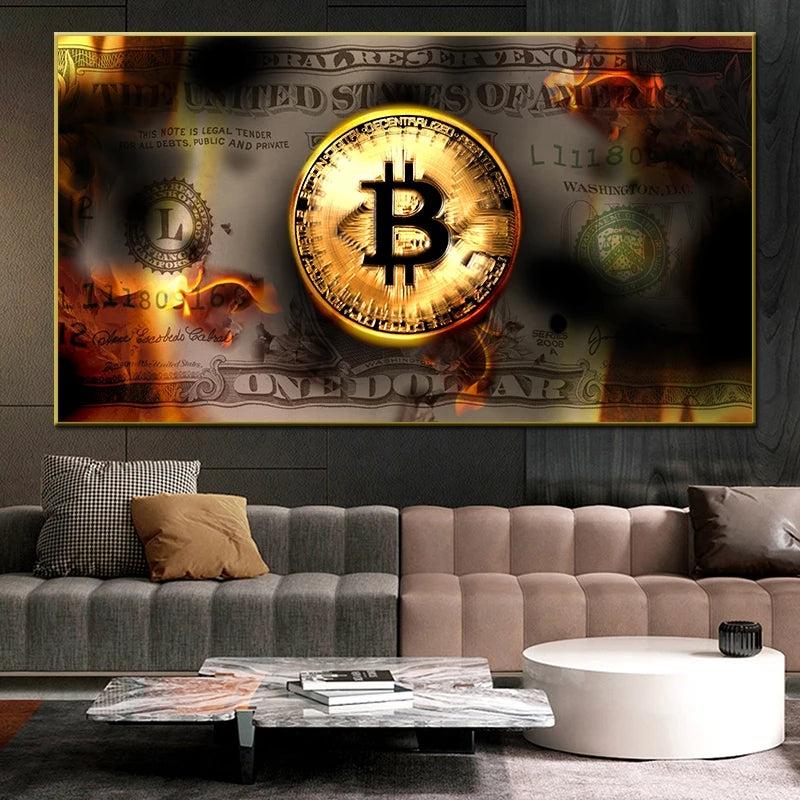 Modern Bitcoin Painting On Canvas Wall Art for Home