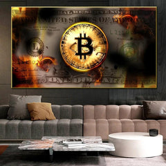 Modern Bitcoin Painting On Canvas Wall Art for Home
