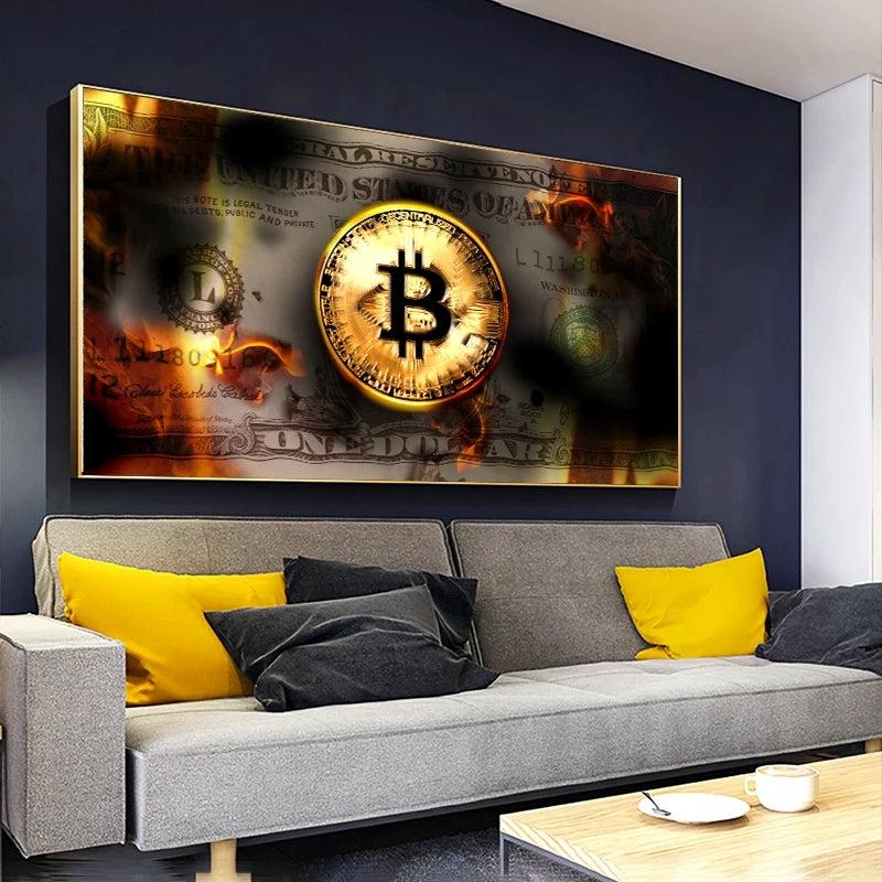 Modern Bitcoin Painting On Canvas Wall Art for Home