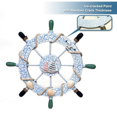 Nautical Beach Wall Decor Wooden Boat Steering Wheel Fishing Net Shell Door Pend