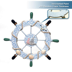 Nautical Beach Wall Decor Wooden Boat Steering Wheel Fishing Net Shell Door Pend