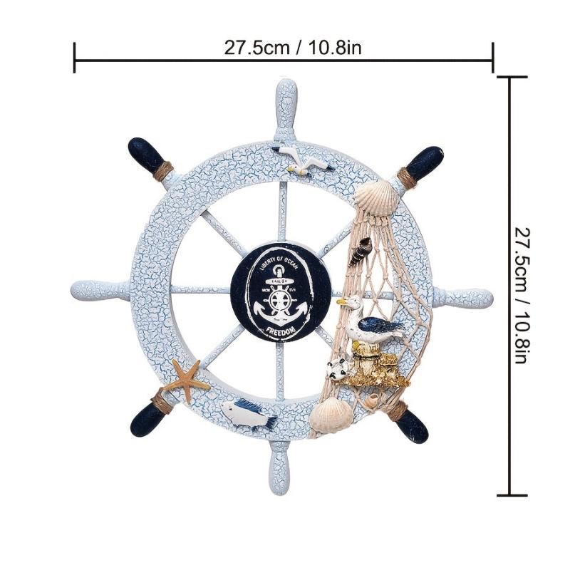 Nautical Beach Wall Decor Wooden Boat Steering Wheel Fishing Net Shell Door Pend