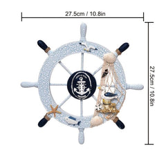 Nautical Beach Wall Decor Wooden Boat Steering Wheel Fishing Net Shell Door Pend