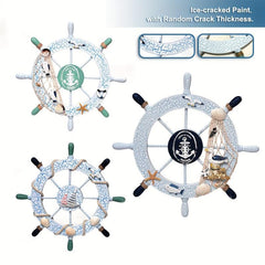 Nautical Beach Wall Decor Wooden Boat Steering Wheel Fishing Net Shell Door Pend