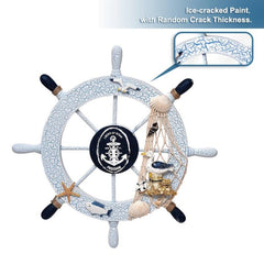 Nautical Beach Wall Decor Wooden Boat Steering Wheel Fishing Net Shell Door Pend
