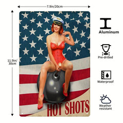 Metal Sign Girl Posing Airplane Sitting On Shark Bomb American Flag