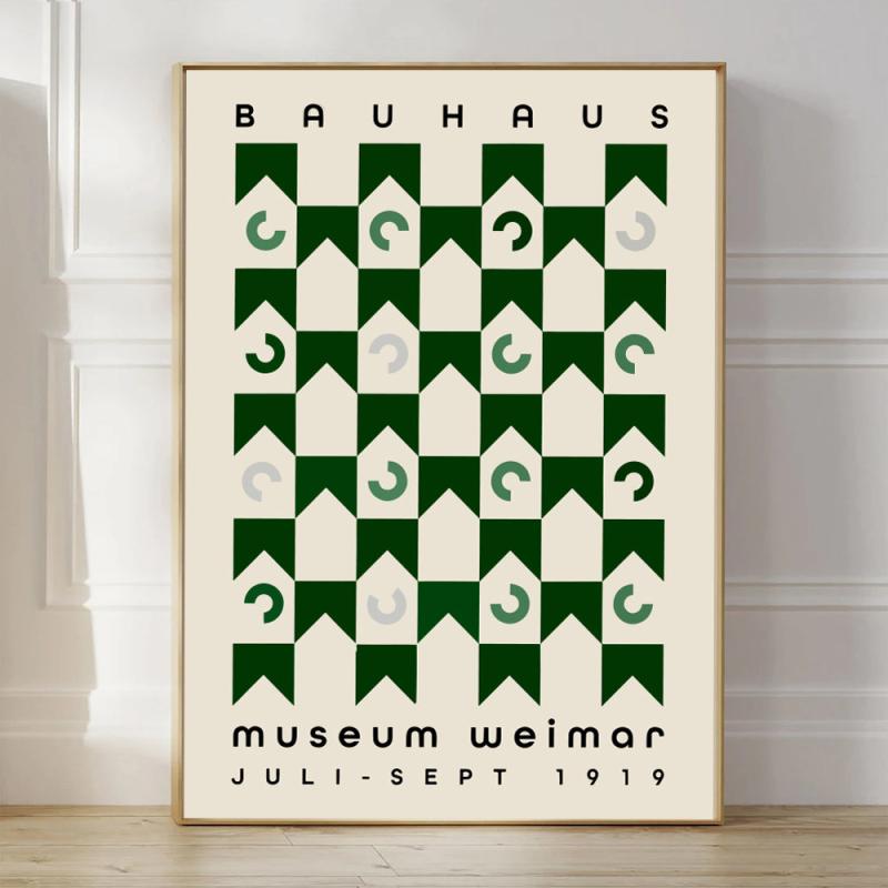 3pcs Abstract Modern Medieval Bauhaus Green Geometric Shapes Wall Art Set
