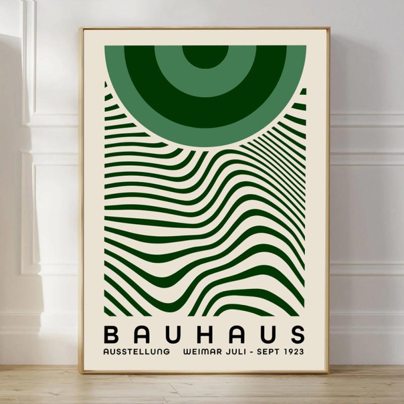 3pcs Abstract Modern Medieval Bauhaus Green Geometric Shapes Wall Art Set