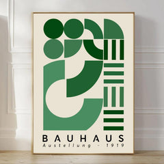 3pcs Abstract Modern Medieval Bauhaus Green Geometric Shapes Wall Art Set