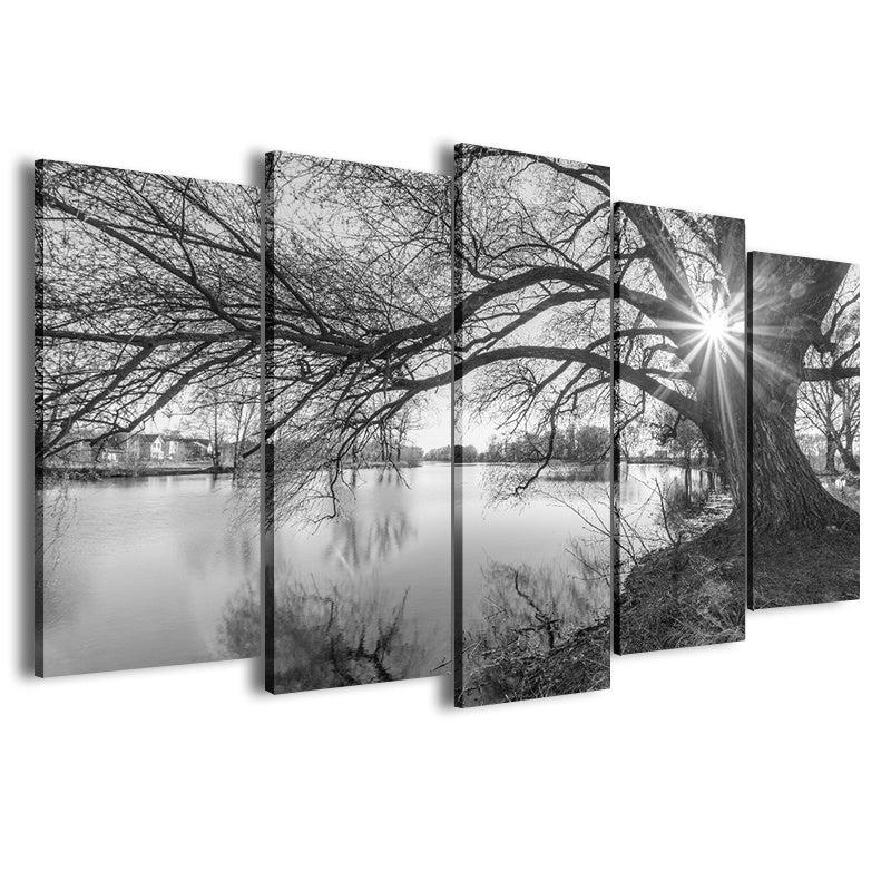 5 Panel Landscape Tree Branches Rivers Canvas Painting