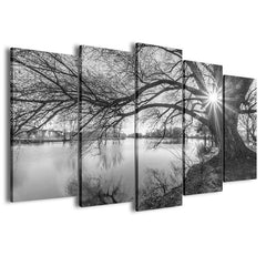 5 Panel Landscape Tree Branches Rivers Canvas Painting