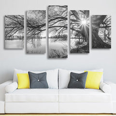 5 Panel Landscape Tree Branches Rivers Canvas Painting