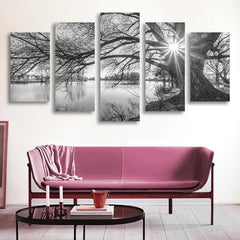 5 Panel Landscape Tree Branches Rivers Canvas Painting