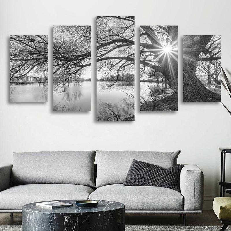 5 Panel Landscape Tree Branches Rivers Canvas Painting