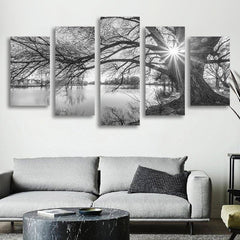 5 Panel Landscape Tree Branches Rivers Canvas Painting
