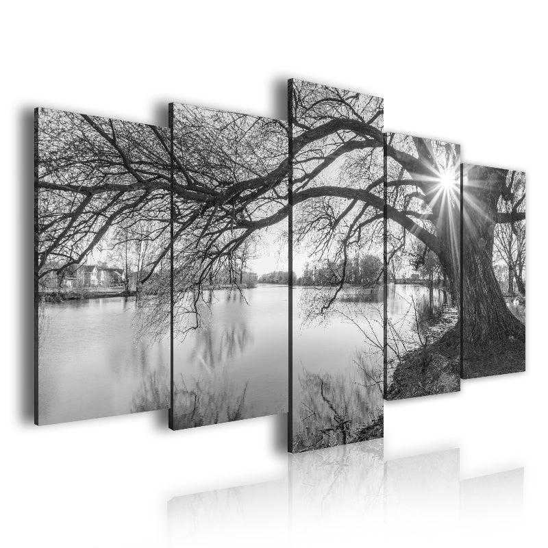 5 Panel Landscape Tree Branches Rivers Canvas Painting
