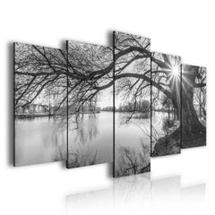 5 Panel Landscape Tree Branches Rivers Canvas Painting